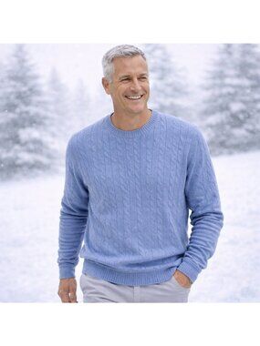 Lands End 100% Cashmere Cable Knit Sweater Mens 38-40 Blue